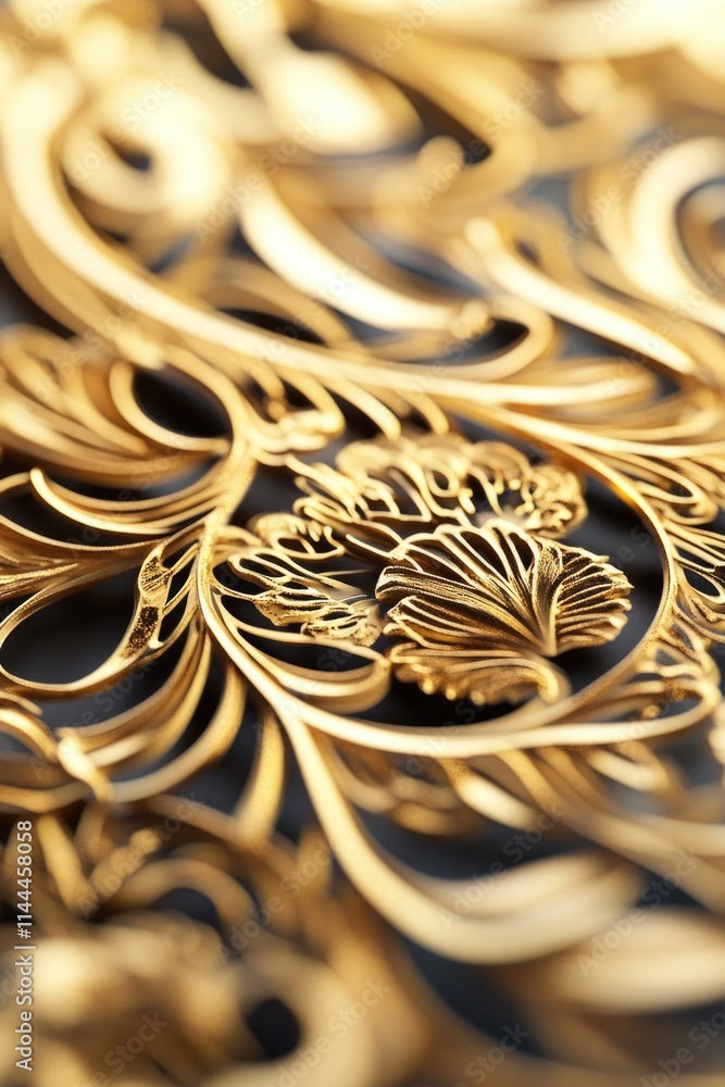 Aufkleber high-resolution image of intricately designed gold decorative elements with floral patterns.