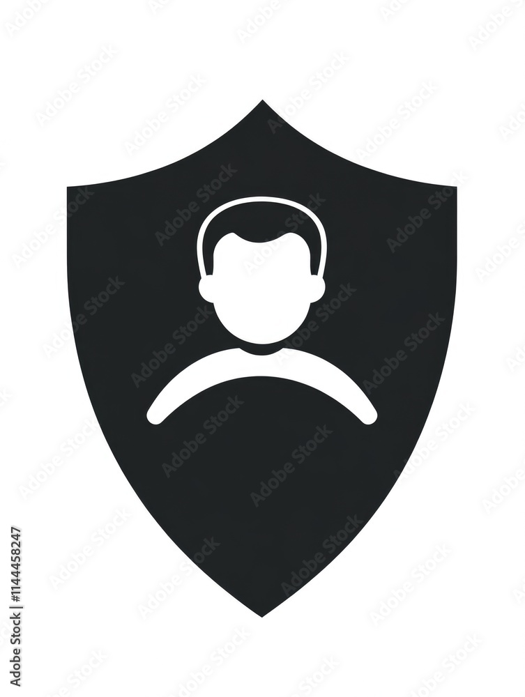 Poster protective emblem with call center operator and shield, symbolizing security in communication.