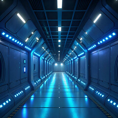 Futuristic Space Corridor with Blue Illuminated Panels