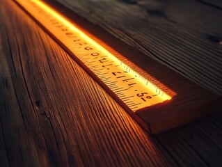 Obraz premium Wooden ruler with vibrant lighting, sleek design, soft glow