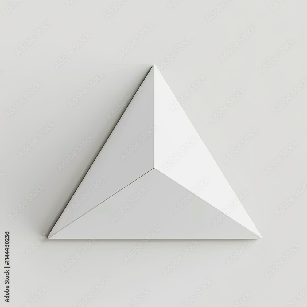 Poster a minimalist white triangular prism on a isolated on white background, emphasizing geometric design.
