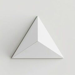 A minimalist white triangular prism on a isolated on white background, emphasizing geometric design.