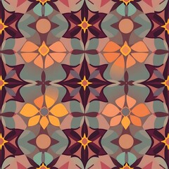 Fototapeta premium Intricate Floral Pattern in Autumnal Hues: A seamless, geometric pattern features a captivating kaleidoscope of abstract flowers in rich, earthy tones.