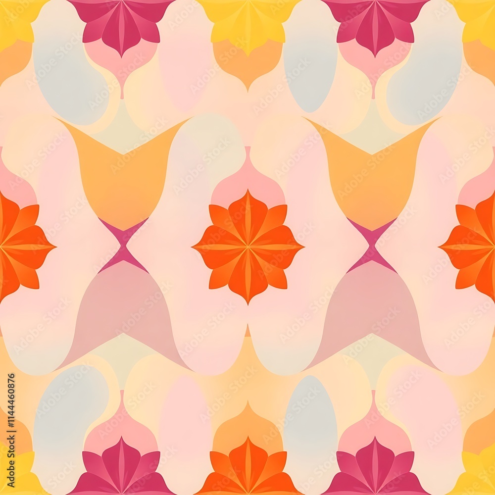 Poster abstract floral pattern: a seamless pattern featuring vibrant and playful abstract flowers with a de