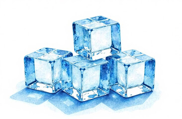 Blue Ice cubes, isolate on white background.