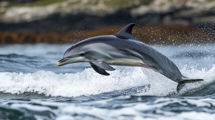 Obraz premium Cheerful Dolphin Jumping Through Waves