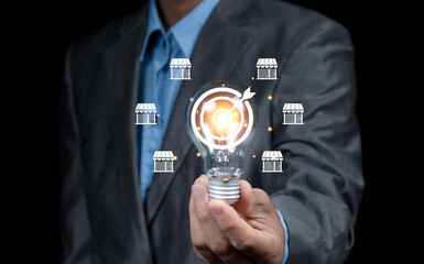 Owner business startup profit earning and goal successful franchise store. Future best product and store and competent system.digital marketing, management shop.