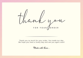 Thank you for your order Compliment card with background and text spice. Vector Illustration.