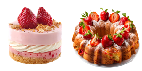 Strawberry ans yogurt cake isolated on a white background. Generative AI.