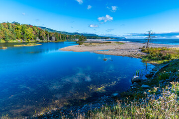 A view across MacDonalds pond at the Little River on the Cabot Trail, Nova Scotia, Canada in the fall