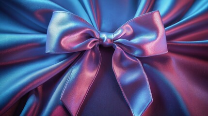 Iridescent bow on a satin background. Warm, beautiful, soft concept, Valentine.