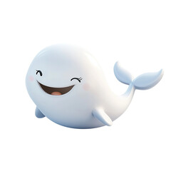 Obraz premium 3D cartoon, happy whale character model, isolated on transparent background.