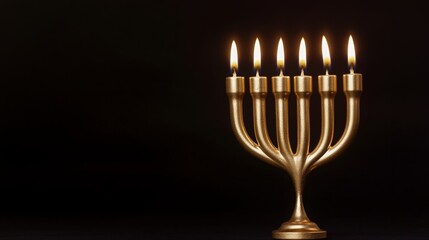Festive Illumination: Shining Gold Menorah Lit for Hanukkah Celebration