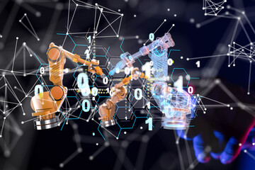 Neural network 3D illustration. Big data and cybersecurity