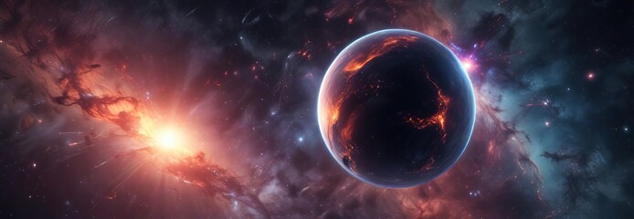 Obraz premium Glowing Universe with Bokeh Lights and Dark Nebula Background Effects, dark nebula, galaxies, interstellar dust