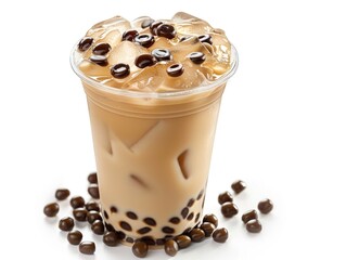 Fototapeta premium A refreshing cold beverage with boba, served in a clear cup.