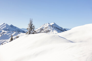 Winter in the Austrian Alps. Snowy background with copy space