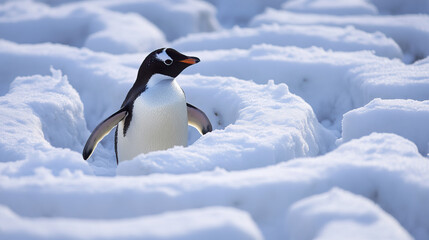 Obraz premium The Gentoo Penguin stands majestically in the snowy Antarctic, showcasing its charm in winter