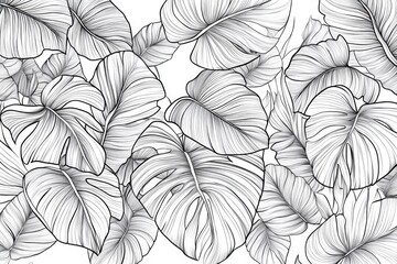 A detailed black and white illustration of lily leaves and stems, suitable for coloring book pages or as a mandala design.