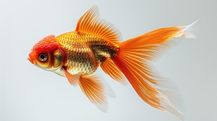 Fototapeta premium A vibrant goldfish swimming gracefully with flowing fins in clear water.