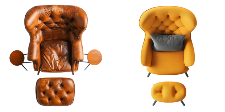 Top view of Armchair with Ottoman isolated on a white background. Generative AI.