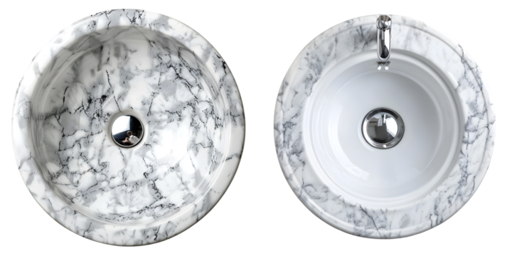 Top view of Bathroom Marble Counter Top - Sink isolated on a white background. Generative AI.