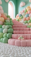 Pastel Pink   Green Dreamy Staircase  3D Render  Soft Textures  Geometric Background  Mini