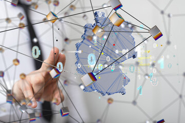 Abstract of germany map network, internet and global connection concept, Wire Frame 3D.