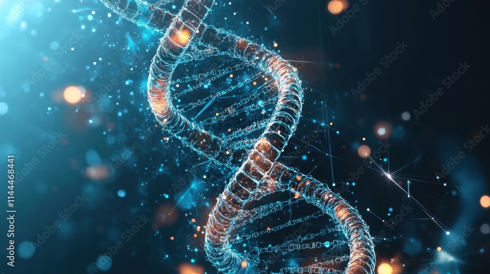 Poster glowing dna helix structure with abstract digital background