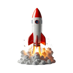 3D rocket in space Business startup isolated on a transparent background.