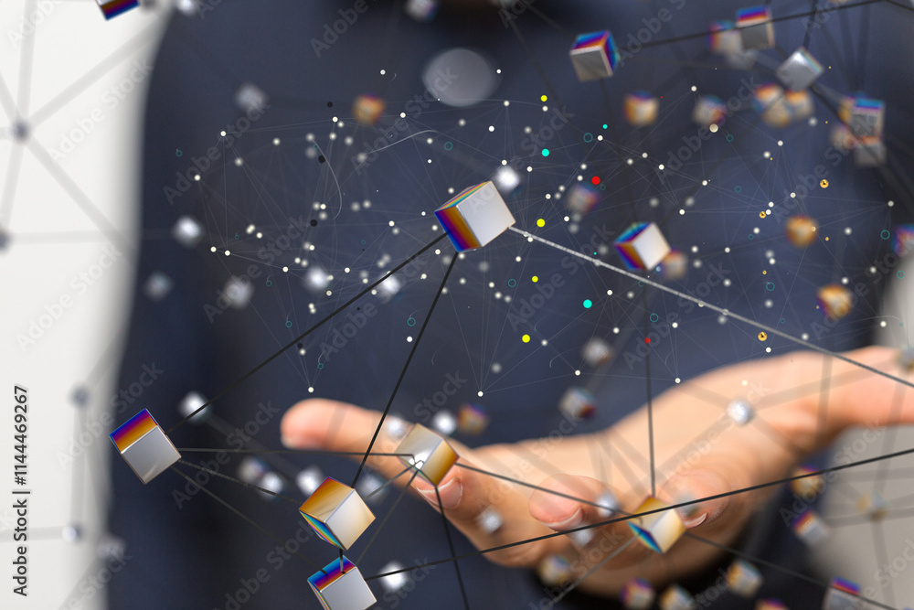 Poster Connecting lines and dots.Big data visualization
