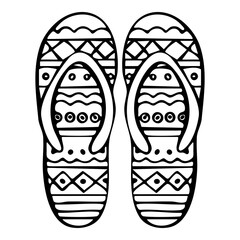 a pair of doodle flip-flops with intricate geometric and wave patterns. Vector hand drawn illustration