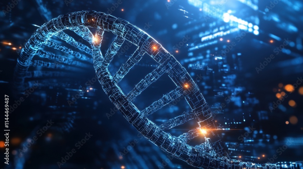 Poster digital representation of dna helix structure in 3d visualization