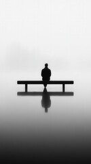 Solitary Figure on a Foggy Bench at Dawn