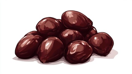 Chestnuts: A handful of whole chestnuts with smooth, glossy brown shells, isolated against a clean white background. 