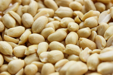 Pile of peeled peanut, group of nuts. Food ingredients