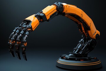Orange and black robotic arm on a dark background