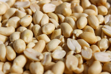 Pile of peeled peanut, group of nuts. Food ingredients