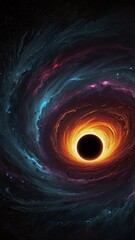 Vibrant Cosmic Black Hole with Swirling Accretion Disk and Energy Streams, Generated by AI