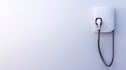 A modern electric vehicle charging station mounted on a wall, showcasing a sleek design and a charging cable hanging down.