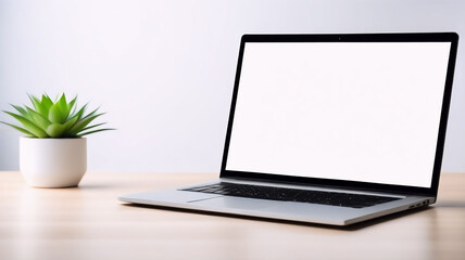 Laptop with white wallpaper on plain background