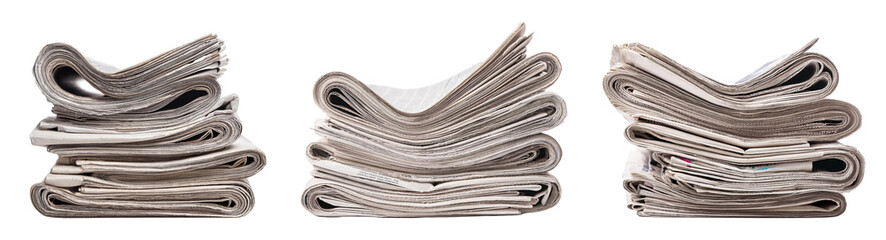 A neat arrangement of stacked newspapers representing media and journalism.