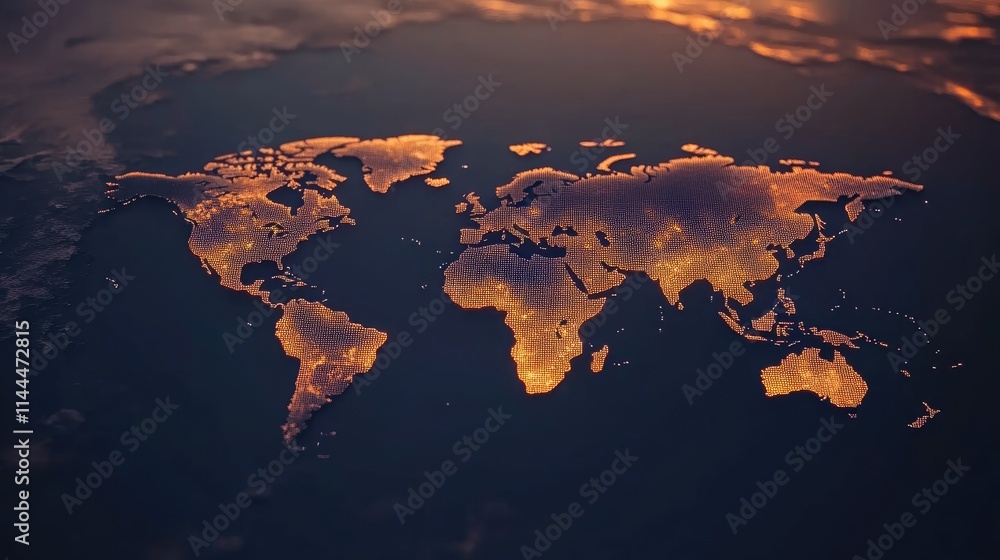 Poster abstract background featuring a light blue digital world map with glowing network nodes, representin