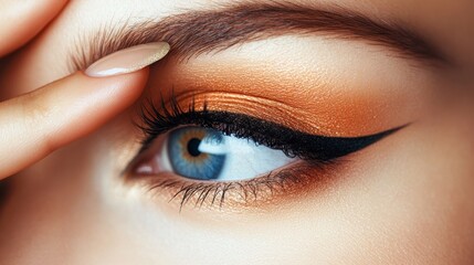 Obraz premium Close-Up of Beautiful Eye with Bold Makeup and Orange Eyeshadow