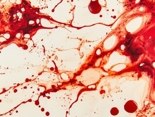 Fototapeta premium Red liquid splatters and streaks on a white background