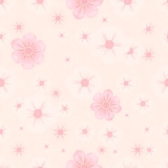 Delicate Pink Floral Pattern: A sweet and simple floral pattern featuring pink blossoms and stars on a blush-colored background. Ideal for adding a touch of femininity and elegance to your designs. 
