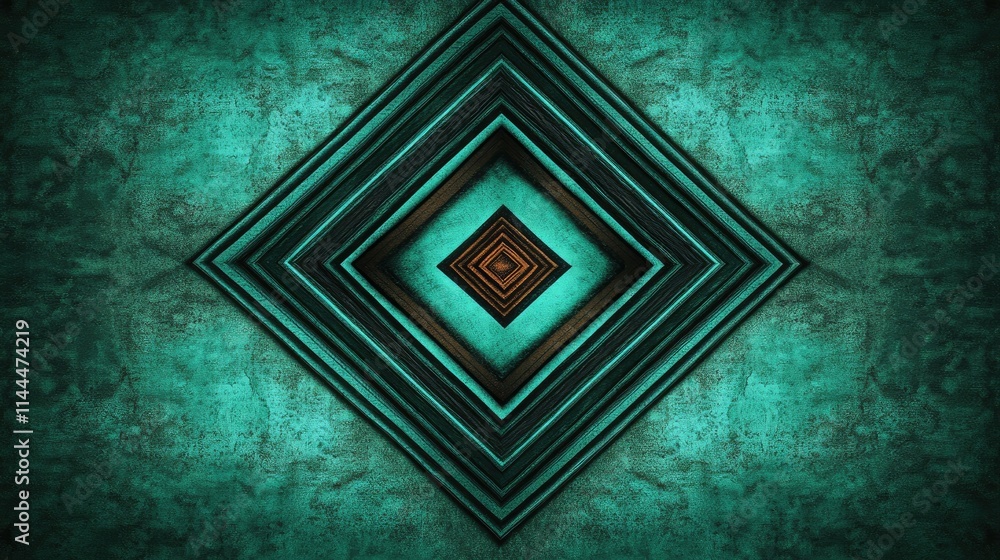 Poster abstract geometric pattern featuring nested blue diamonds with crisp white lines, creating a dynamic