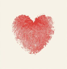 A heart shape formed from red fingerprint patterns, symbolizing love, identity, and personal connection.