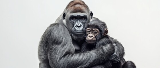 a gorilla and baby gorilla against a white background