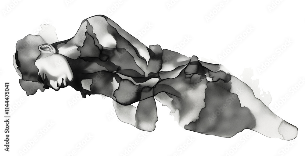 Aufkleber abstract watercolor artwork featuring fluid shapes in silver, gray, and black tones, creating harmon